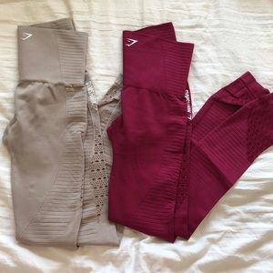 Gymshark Lasercut Leggings (taupe and raspberry)